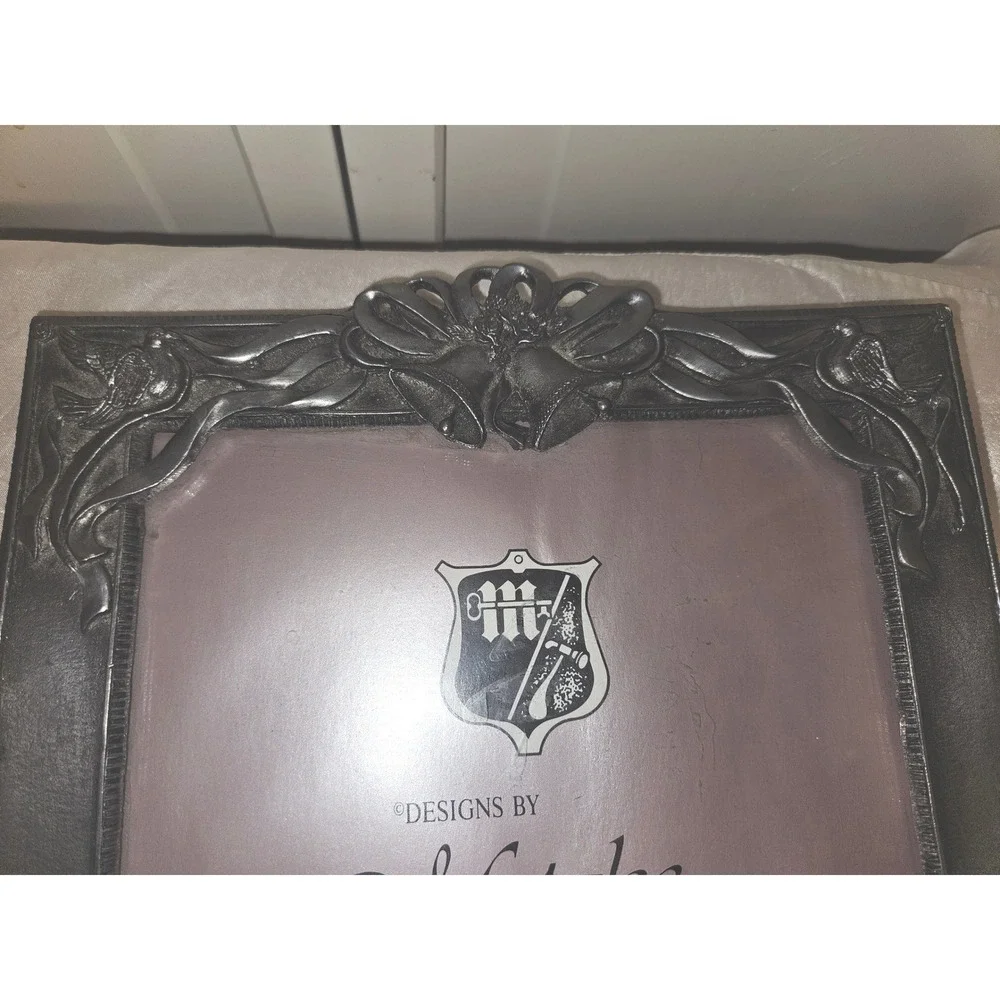 Vintage Metzke 1991 Handcrafted Antiqued Pewter Wedding Bells Birds‎ Photo Frame